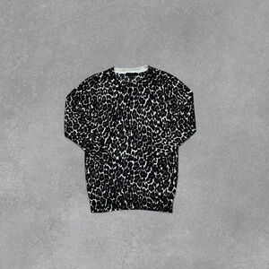 J. Crew Black and Brown Leopard Print Crewneck Sweater